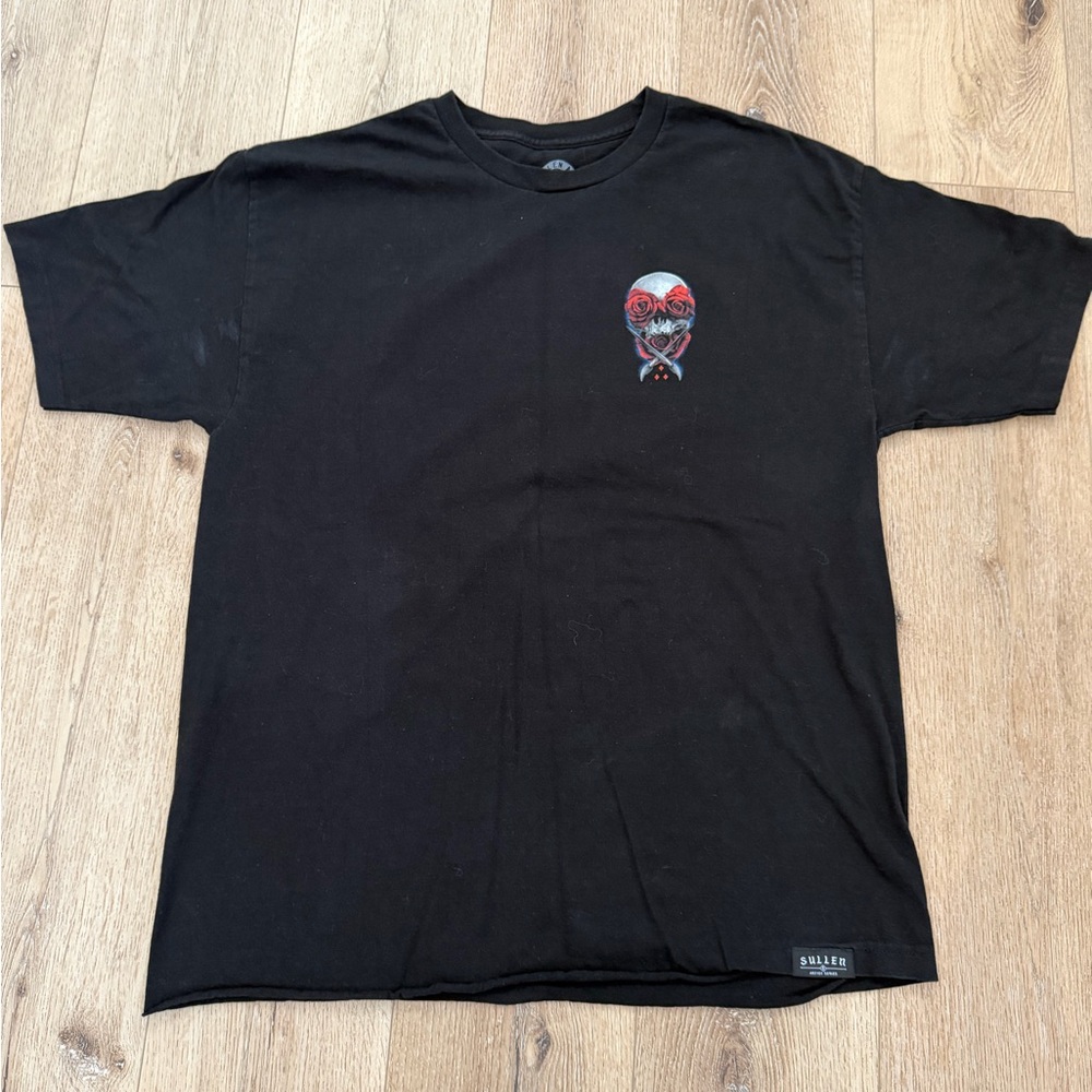 Sullen Black Graphic T-Shirt with Skull and Roses - Picture 2 of 10